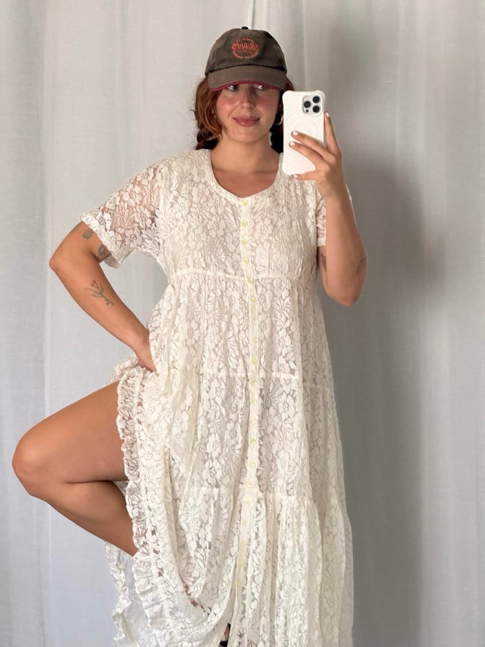 Vintage 90s ivory lace maxi dress ♡